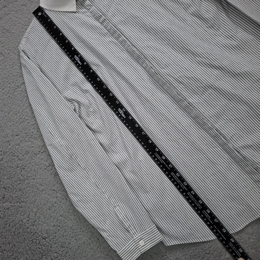 Lafayette 148 Women's Shirt Size M Gray White Stripe Long Sleeve Button Cotton - Picture 4 of 7